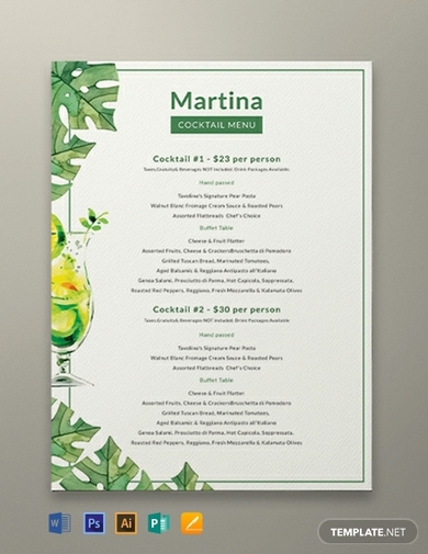 simple cocktail menu