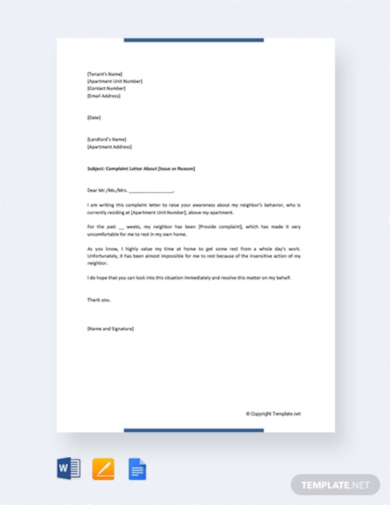 simple complaint letter to landlord