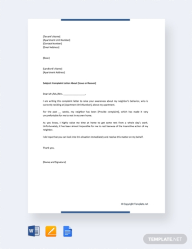 Simple Complaint Letter to Landlord