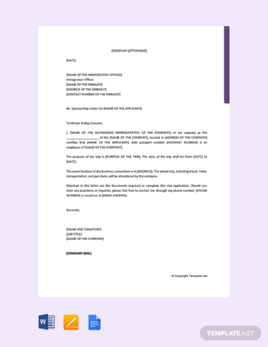 sponsorship letter for visa from company