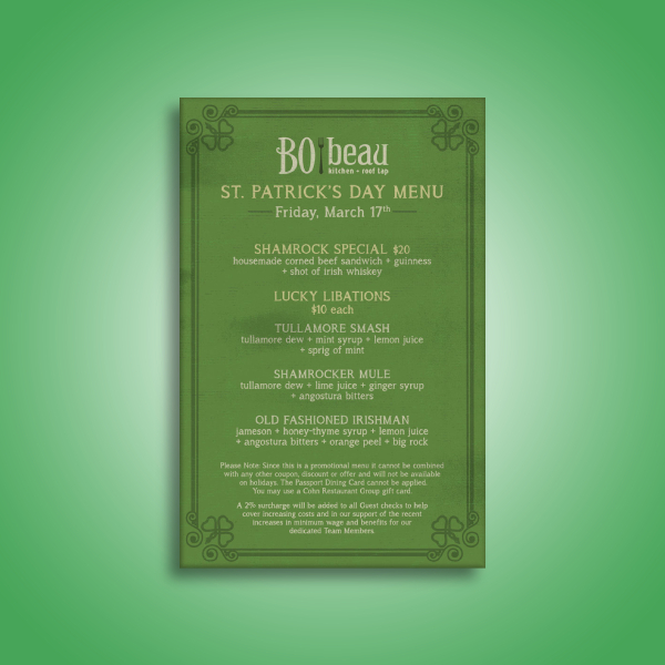 St. Patrick's Day Menu Card