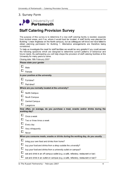 staff catering provision survey