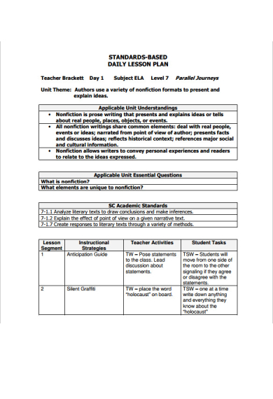standards based daily lesson plan