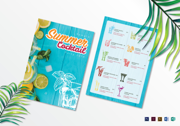 summer cocktail drink menu