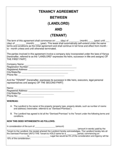 tenancy agreement between landlord and tenant