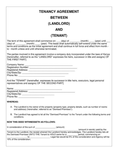 Landlord Tenant Agreement 5 Examples Format Pdf