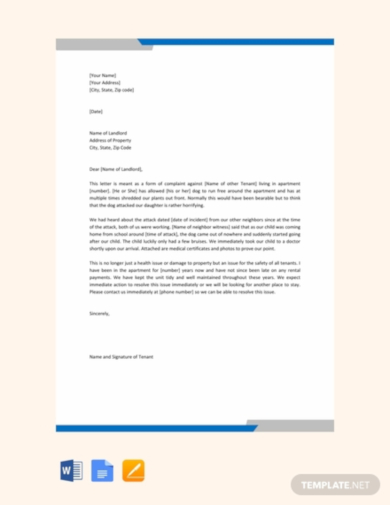 tenant complaint letter to landlord about another tenant