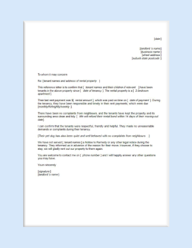 Tenant Reference Letter from Landlord