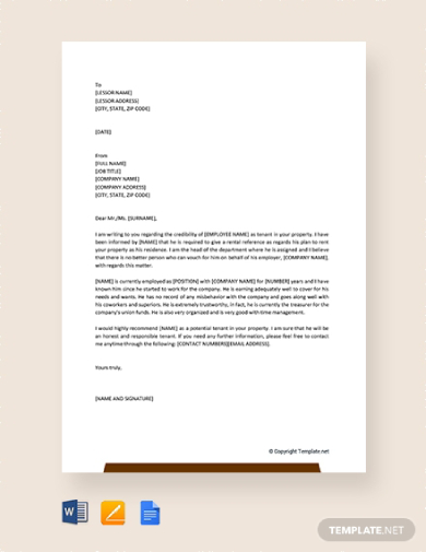 Tenants Reference Letter from Employer