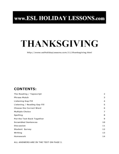 Thanksgiving Day Lesson Plan