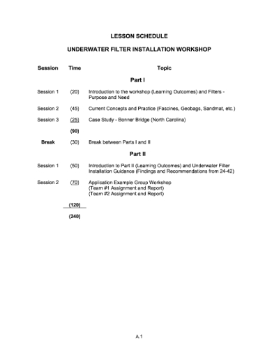 Underwater Filter Installation Workshop Lesson Schedule