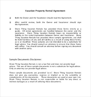 vacation property rental agreement
