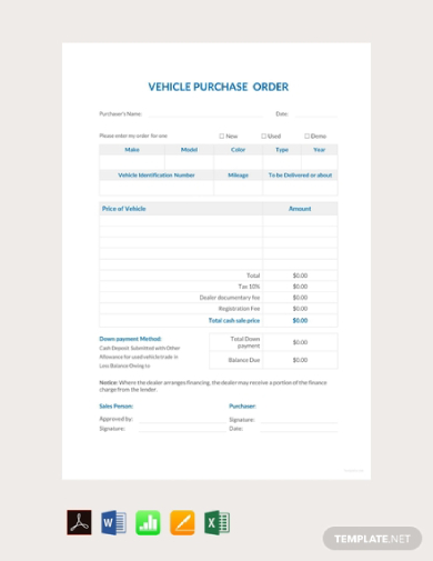vehicle purchase order