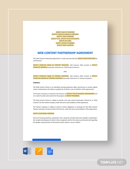 web content partnership agreement template
