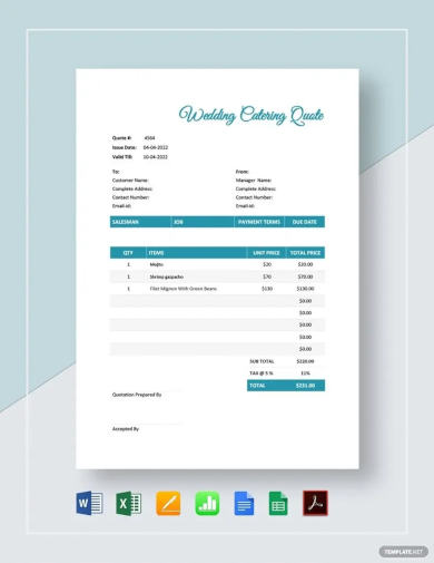 wedding catering quote template