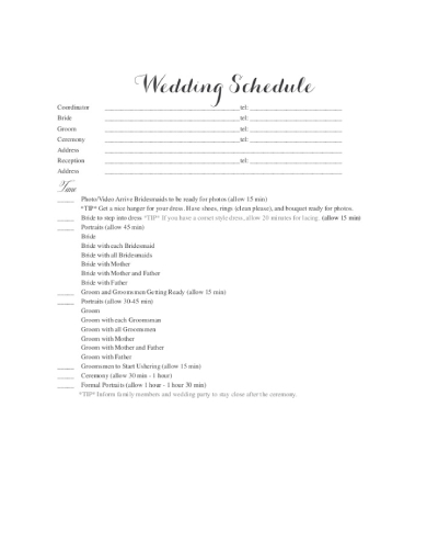 Wedding Day Schedule