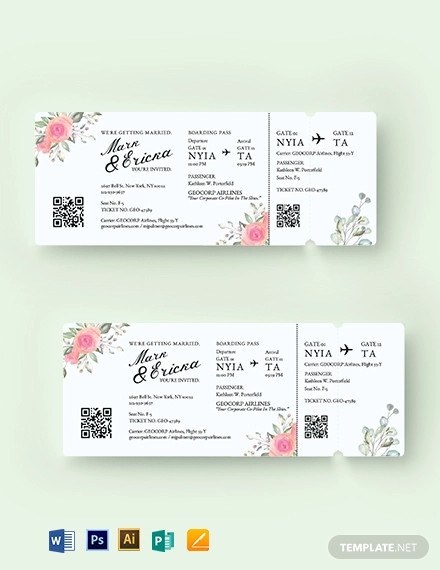 Wedding Invitation Airline Ticket Template