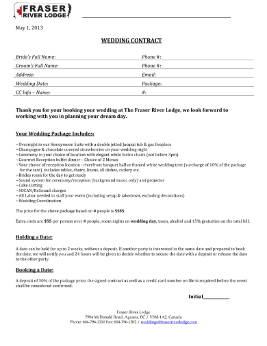 wedding venue contract