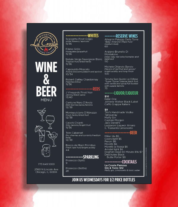 wine and beer menu