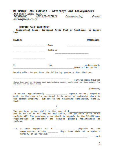 private property sale agreement