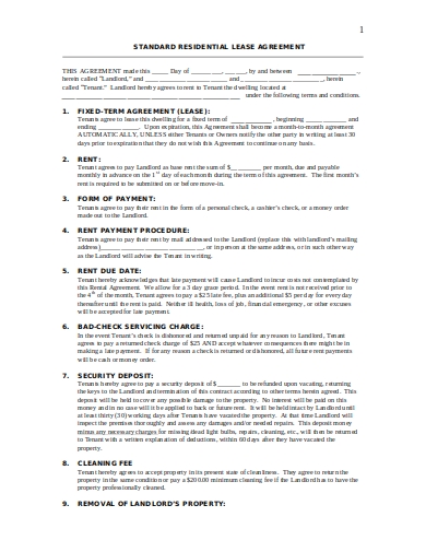 standard lease agreement template