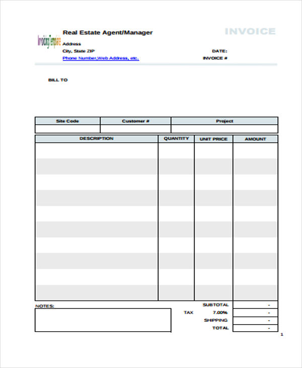 Real Estate Invoice Template Free Printable Templates