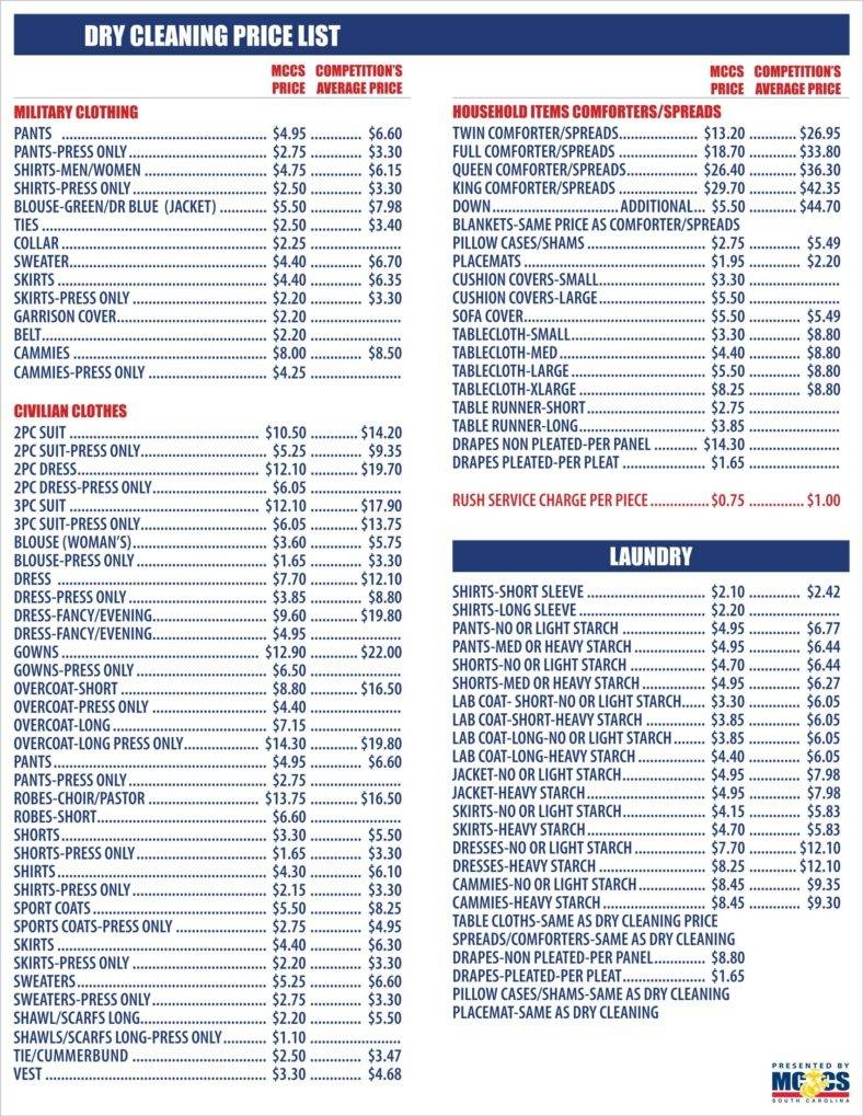 Carpet Cleaning Price List Template