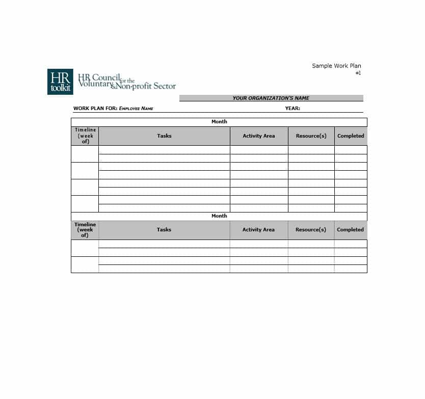 Example 7: Nonprofit Template for Human Resource Work Plan