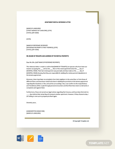 apartment rental reference letter