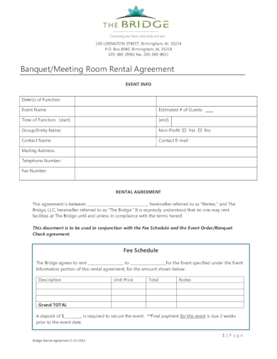 banquet meeting room rental agreement