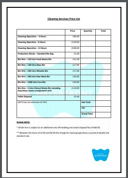 brief cleaning service price list