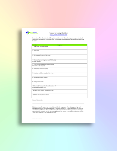 Tenant Screening Checklist - 10+ Examples, Format, Pdf | Examples