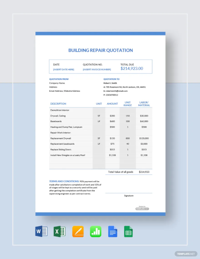 Building Repair Quotation Template