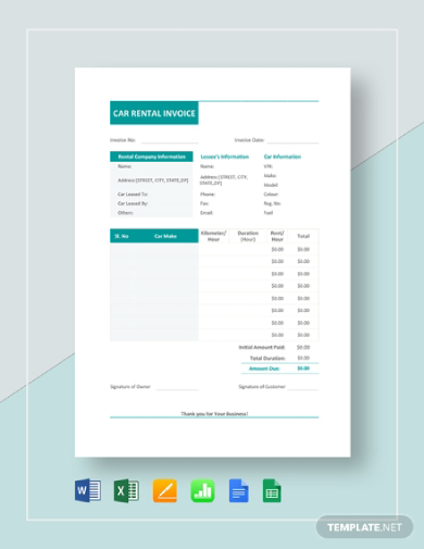 car rental bill format in word free download