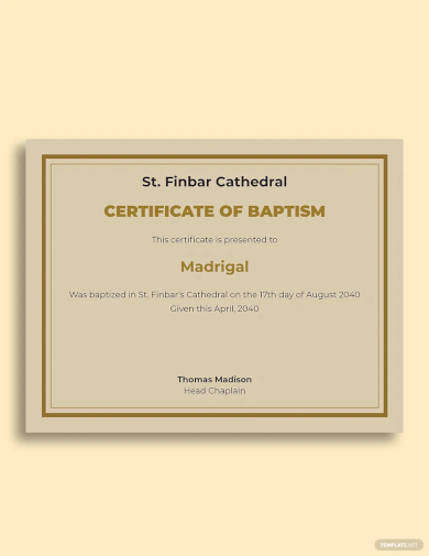 catholic church baptism certificate template