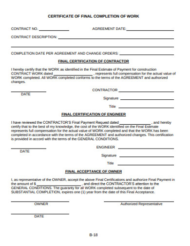 certificate of completion construction templates