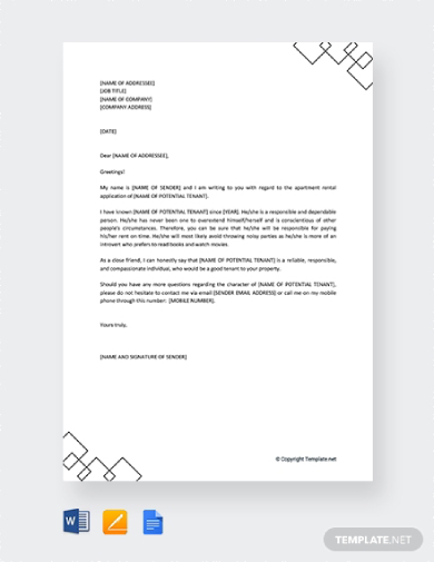 Work Reference Letter For Landlord Template