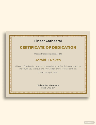 church certificate of dedication template