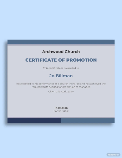 church certificate of promotion template