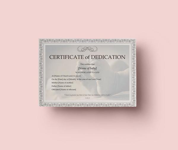 church certificate of dedication