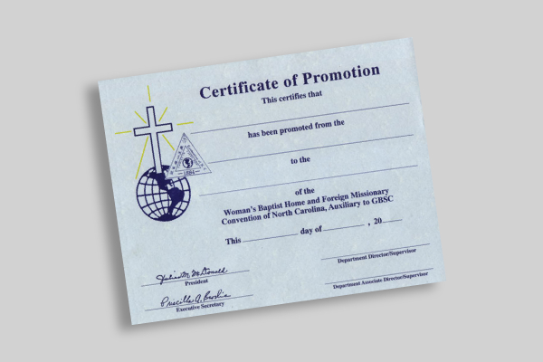 church certificate of promotion