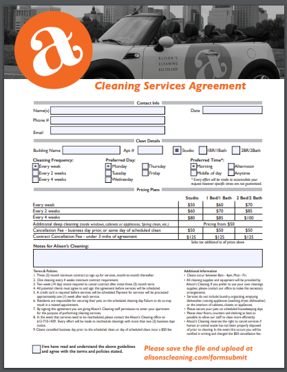 classroom cleaning service agreement
