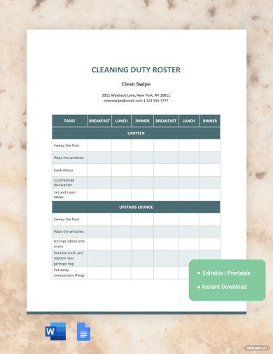 cleaning duty roster template
