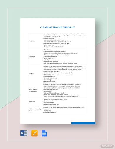 cleaning service checklist template