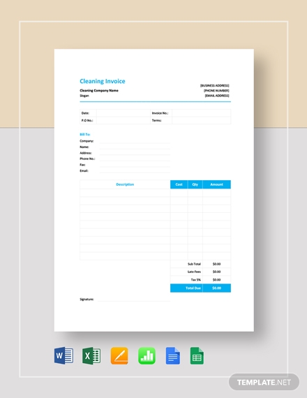 cleaning services invoice template
