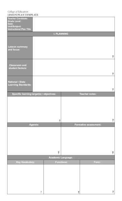 college of education lesso plan template