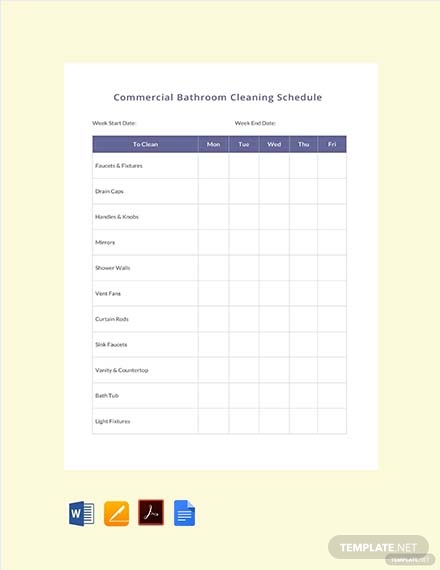 commercial bathroom cleaning schedule template