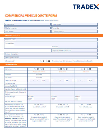 commercial vehicle quote form 