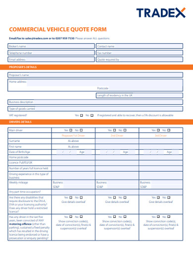 Commercial Vehicle Quote Form 