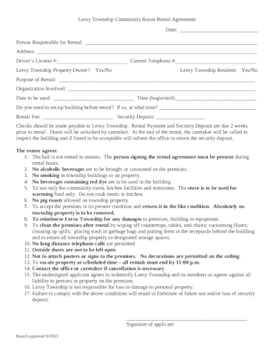 community room rental agreement example